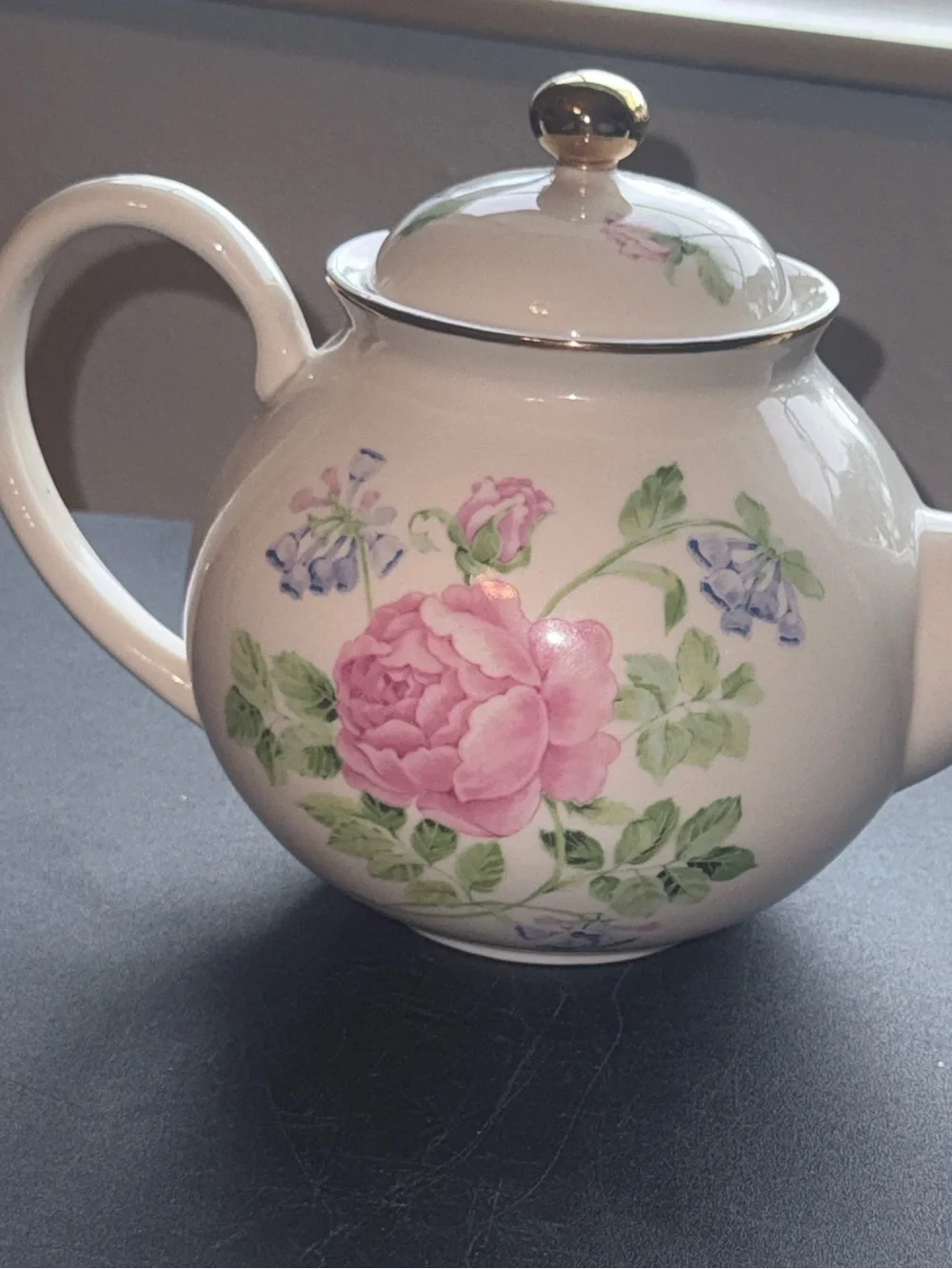 Floral Porcelain Teapot with Gold Trim